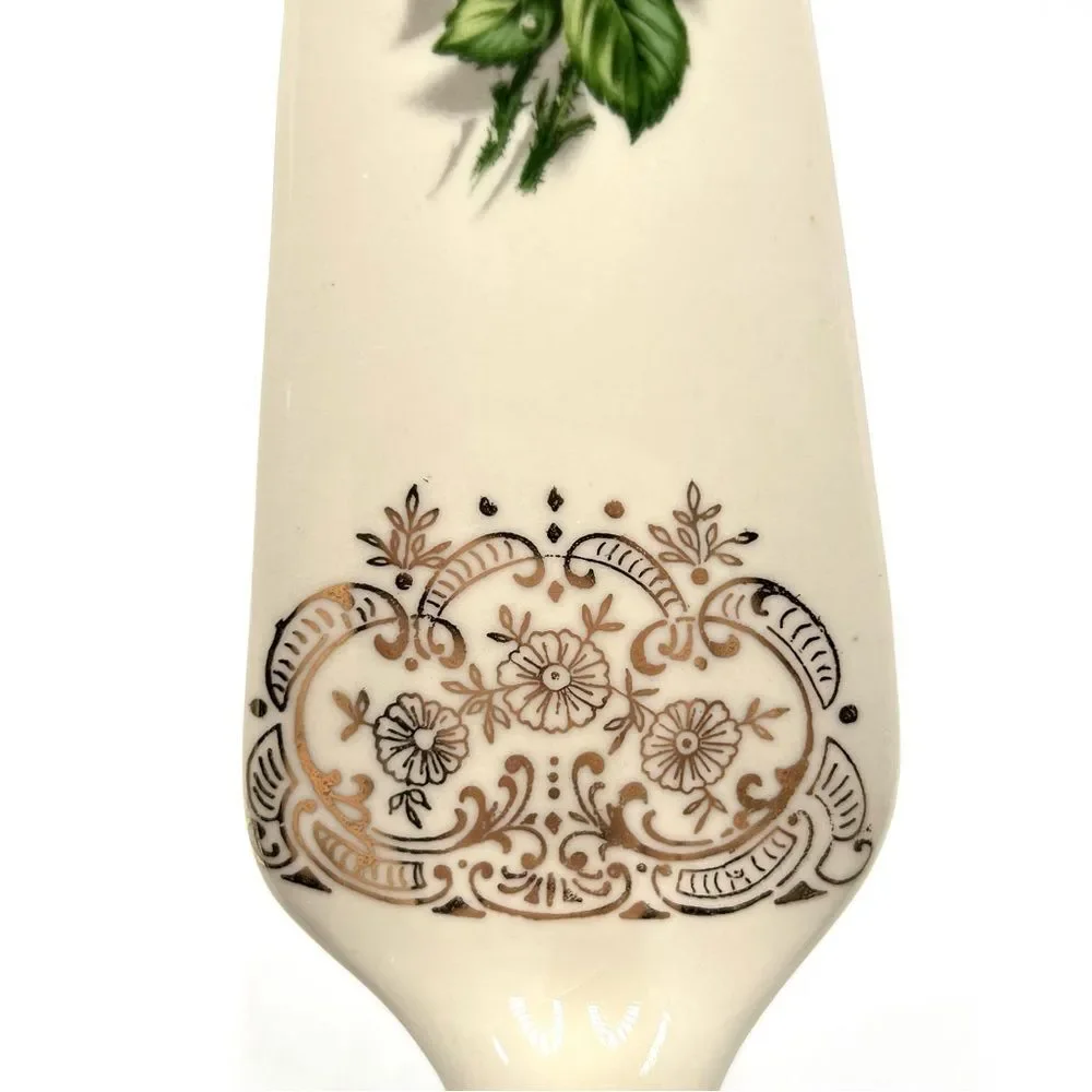 Vintage 22K Gold Trim Georgian‎ China USA Ceramic Cake / Pie Server Floral Rose